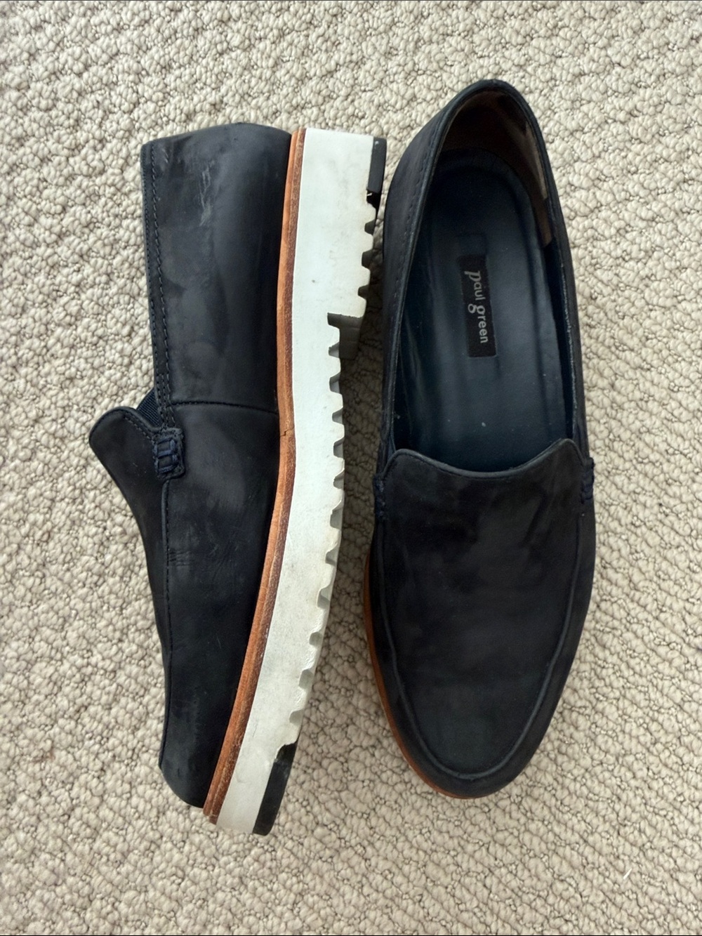 Paul Green Womens Black Suede Slip-On Loafers